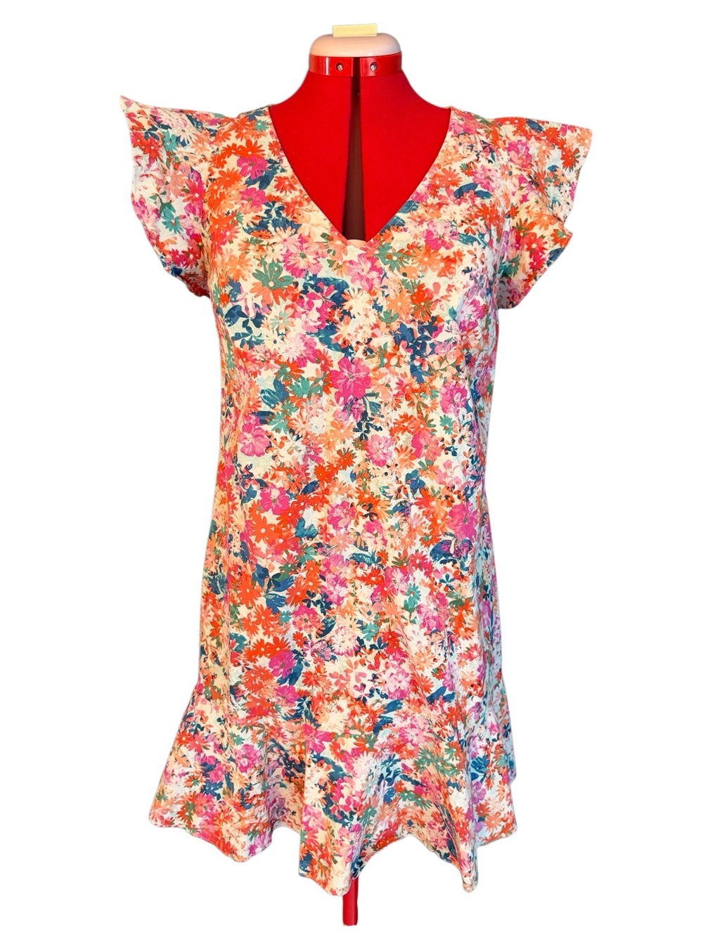 J Crew Mercantile floral flutter sleeve dress with ruffle hem size 8